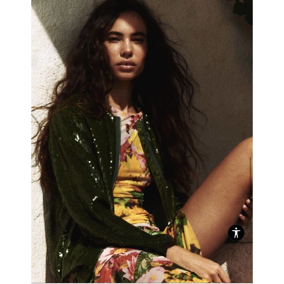 ZARA WOMENS LONG DRAPED FLORAL PRINTED TULLE DRESS SLIT sz M (B26) - Picture 6 of 16